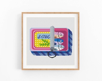 Sardines Can Cross Stitch Pattern, Sardine Food Art, Fish Can Cross Stitch Pattern, Modern Cross Stitch Design, Instant Download PDF