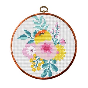 Wilde bloemen. Modern kruissteekpatroon. Boeket Geteld kruissteekdiagram. Borduren van natuurhoepels. Kleine xsteek. PDF-bestand direct downloaden