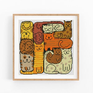 Cross Stitch Pattern, Couple Cat, Love, Flower Modern X