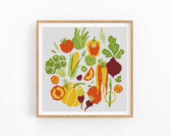 Kitchen Modern cross stitch pattern.Kitchen decor pattern.Easy pattern vegetable Food counted xstitch.PDF embroidery design.Instant download