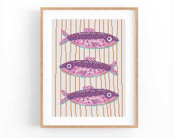 Fish Modern Cross stitch pattern, Fish, Sea, Osean, Art Fish, Counted cross stitch, Wall Art Home Wall Decor, Instant download PDF