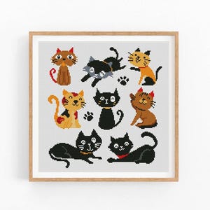Patrón de punto de cruz, divertidos gatos coloridos, patrón moderno de punto de cruz, gráfico de punto de cruz, patrón de regalo para amantes de los gatos, descarga instantánea en PDF
