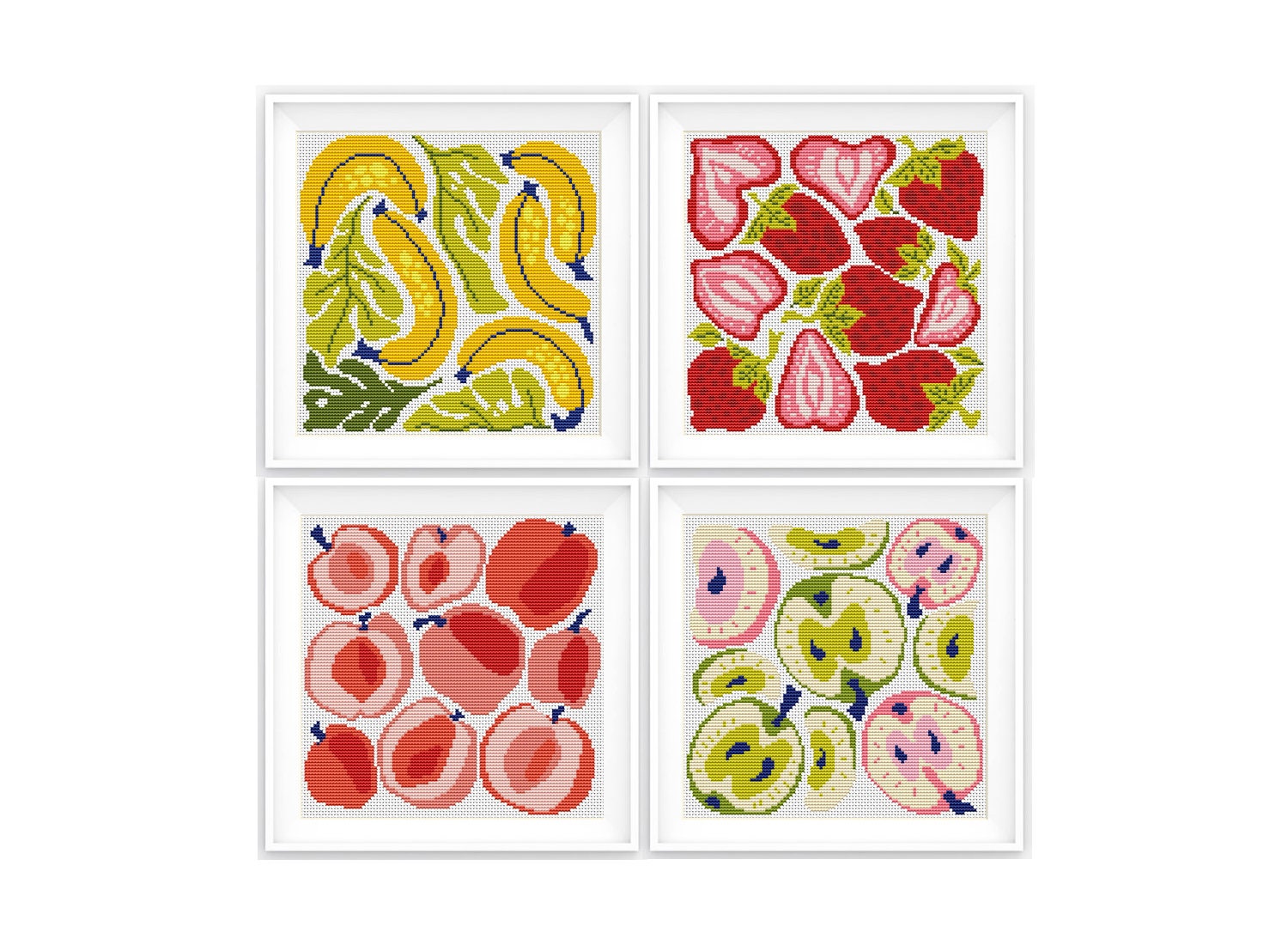 Set of 4 Modern Abstract Fruit Cross Stitch Patterns, Modern Cross