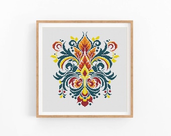 Cross stitch pattern. Scandinavian Folk Flowers. Modern Counted cross stitch chart. Nature embroidery.Cushion x-stitch.Instant download PDF.
