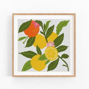 Cross Stitch Pattern Modern Fruit. Lemon Citrus Kitchen PDF embroidery design. Funny cross stitch pattern. Food, Abstract. Instant download.
