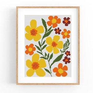 Cross Stitch Pattern Modern Floral Abstract, Modern flowers, Easy x-stitch Pattern, Cross Stitch Chart, Nature Pattern, Instant Download PDF