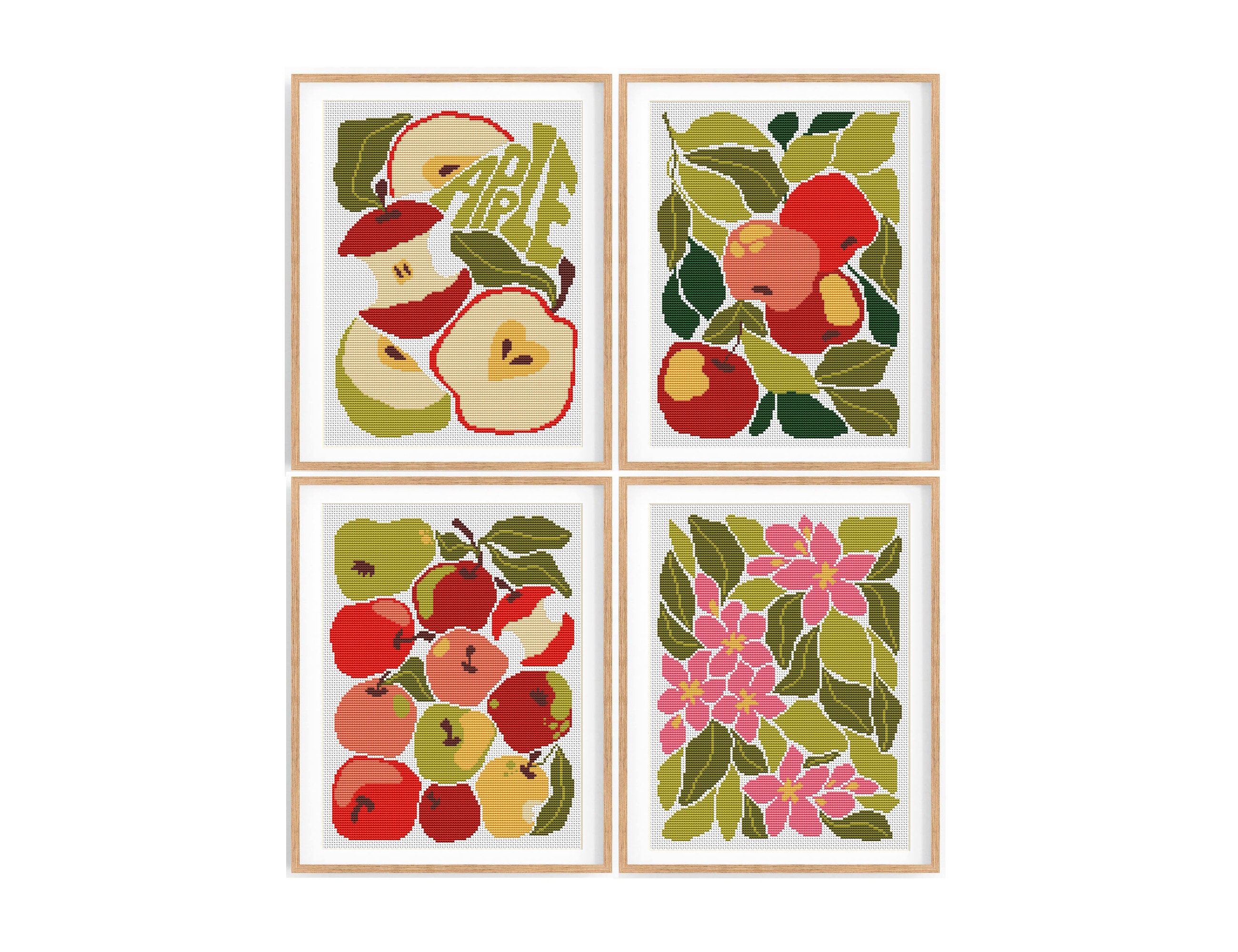 Set of 4 Modern Abstract Fruit Cross Stitch Patterns, Modern Cross