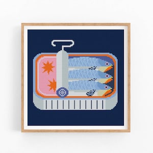 Sardines Can Cross Stitch Pattern, Sardine Food Art, Fish Can Cross Stitch Pattern, Modern Cross Stitch Design, Instant Download PDF