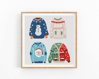 Christmas sweater cross stitch pattern, Instant download PDF, Christmas ornament cross stitch chart, cute Jumpers, Holiday pattern