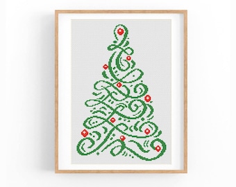 Merry Christmas Cross Stitch Pattern, Christmas tree, Modern Cross Stitch Pattern, Holidays Cross Stitch Pattern, Instant Download PDF