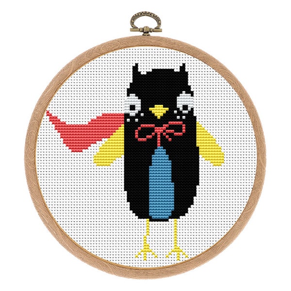 Cross stitch pattern, Super Hero, Owl, Modern, Cute Bird, Small Counted cross stitch, Boho Nursery Decor, baby, Instant download PDF