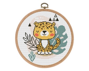 Cross Stitch Pattern PDF Boho Nursery Leopard, Cute Animal, Modern Cross Stitch, Funny Nursery Easy cross stitch chart,Instant download PDF