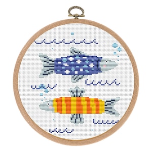 Cross stitch pattern, Funny Fishes, Sea, Ocean, Small Counted cross stitch, Nursery Decor, Kid, Baby, Boy Nursery, Instant download PDF