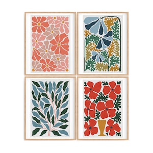 Conjunto de 4 patrones de punto de cruz de flores modernas, punto de cruz de naturaleza abstracta, planta, gráfico de punto de cruz fácil de contar. Descarga instantánea en PDF