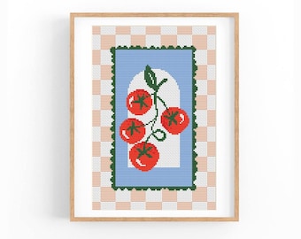 Tomatoes Cross Stitch Pattern PDF, Hand Embroidery, Food Art Xstitch Pattern, Modern Cross Stitch Design, Instant Download PDF