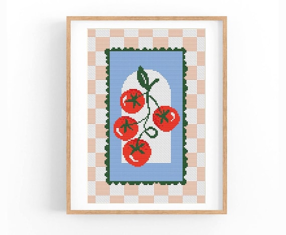 Tomatoes Cross Stitch Pattern PDF, Hand Embroidery, Food Art