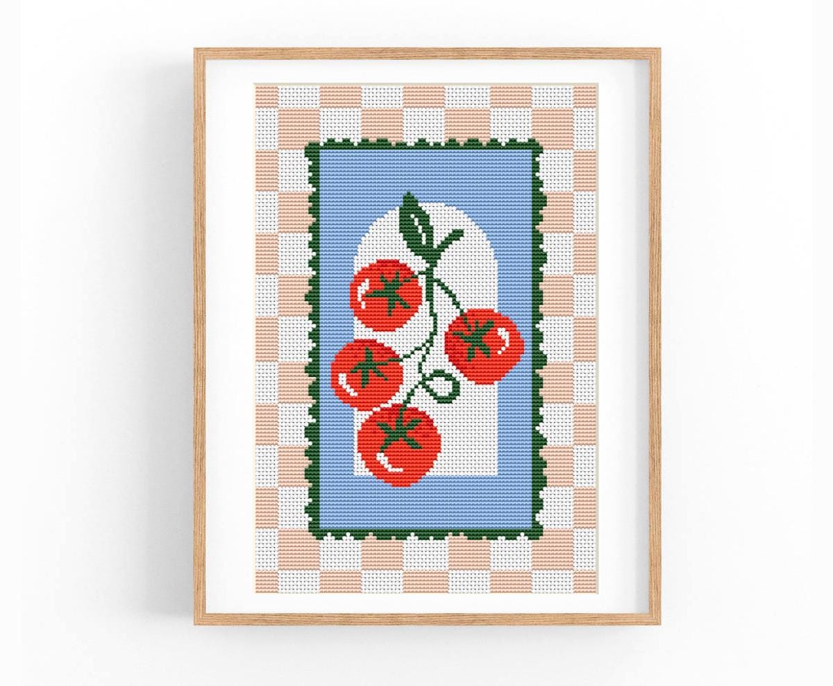 Tomatoes Cross Stitch Pattern PDF, Hand Embroidery, Food Art