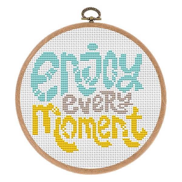 Cross stitch pattern, Modern, Enjoy every moment, Quote, Small Counted cross stitch, Funny Nursery decor, Easy xstitch, Instant download PDF