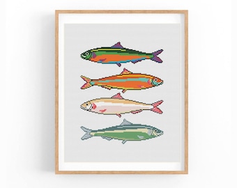 Fish Modern Cross stitch pattern, Fish, Sea, Osean, Art Fish, Counted cross stitch, Wall Art Home Wall Decor, Instant download PDF