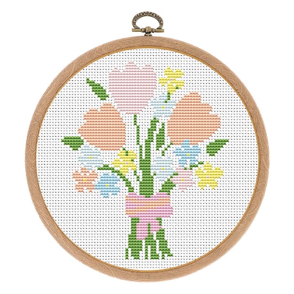 Cross stitch pattern, Flowers, Modern, Small Counted cross stitch, Boho Nursery Decor, Nature hoop. Funny x-stitch.Instant download PDF
