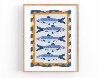 Fish Modern Cross stitch pattern, Fish, Sea, Osean, Art Fish, Counted cross stitch, Wall Art Home Wall Decor, Instant download PDF