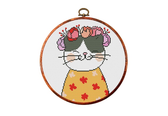 2021 Fashion Women Cartoon Cute Flower Cat Kitty Needlework