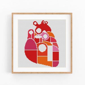 Modern cross stitch pattern Heart Love, Valentines Day embroidery design, cross stitch chart, beginner xstitch, Instant download PDF.