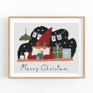 Christmas cross stitch pattern, Cute Gnome, Counted cross stitch, Merry Christmas, Nursery decor, Easy counted pattern, Instant download PDF