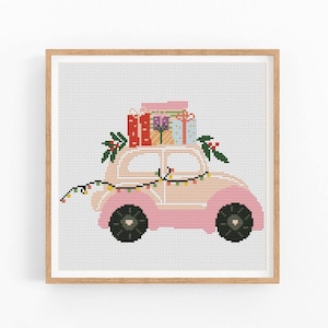 Christmas Modern Cross Stitch Pattern, Xmas, Car x-stitch Pattern, Holidays Cross Stitch Chart, Christmas Gift, Decor, Instant Download PDF