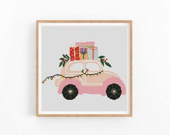 Christmas Modern Cross Stitch Pattern, Xmas, Car x-stitch Pattern, Holidays Cross Stitch Chart, Christmas Gift, Decor, Instant Download PDF