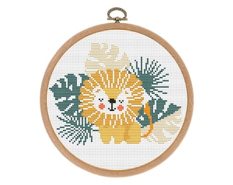 Padrão de ponto cruz em PDF para berçário boho, leão, animal fofo, ponto cruz moderno, berçário engraçado, gráfico de ponto cruz fácil, download instantâneo em PDF