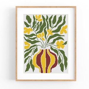 Cross Stitch Pattern Modern Floral Abstract, Yellow flowers, Easy x-stitch Pattern, Cross Stitch Chart, Nature Pattern, Instant Download PDF
