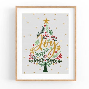 Patrón de punto de cruz "Feliz Navidad", árbol de Navidad, patrón de punto de cruz moderno "Alegría", patrón de punto de cruz "Vacaciones", descarga instantánea en PDF