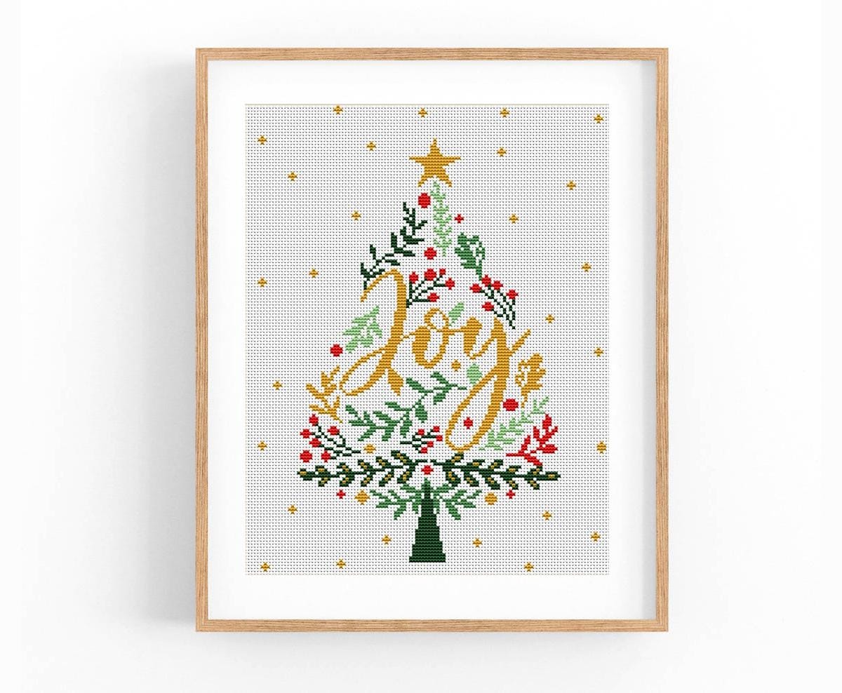 Merry Christmas Cross Stitch Pattern, Christmas tree, Joy Modern Cross Stitch Pattern, Holidays Cross Stitch Pattern, Instant Download PDF