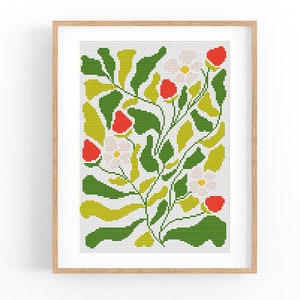 Cross Stitch Pattern Modern Floral Abstract, Easy x-stitch Pattern, Flowers Cross Stitch Chart, Small Nature Pattern, Instant Download PDF