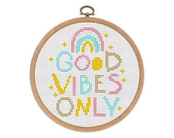 Cross stitch pattern, Modern, Good Vibes Only, Boho Rainbow, Counted cross stitch, Nursery decor, Counted xstitch, Instant download PDF