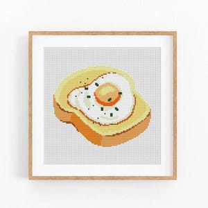 Toast-kruissteekpatroon, ontbijt-kruissteektabel, keukenposter kruissteek pdf, modern XStitch Fried Egg, direct downloaden.