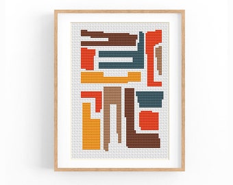 Abstract Cross Stitch Pattern, Modern x-stitch Pattern, Colorful Cross Stitch Chart, Bauhaus Geometric Ornament Pattern,Instant Download PDF