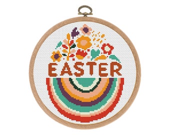 Easter Rainbow, Cross stitch pattern, Modern, Boho Rainbow, Small Counted cross stitch, Nursery decor, Counted xstitch, Instant download PDF