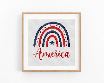 Patriotic USA Cross Stitch Pattern. Counted cross stitch chart USA flag. Independence Day Hoop Art. 4th July xstitch. Instant download PDF