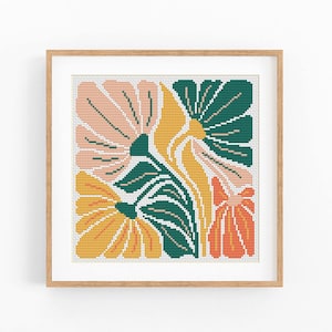 Cross Stitch Pattern Modern Floral Abstract, Modern flowers, Easy x-stitch Pattern, Cross Stitch Chart, Nature Pattern, Instant Download PDF