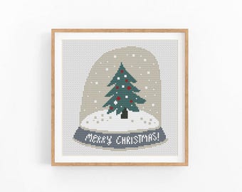 Christmas Tree Modern Cross Stitch Pattern, Easy cross stitch chart, Merry X-Mas cross stitch, Snowball, Holiday decor, Instant download PDF