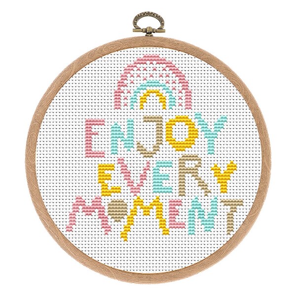 Cross stitch pattern, Modern, Enjoy Every Moment, Boho Rainbow, Counted cross stitch, Nursery decor, Counted xstitch, Instant download PDF