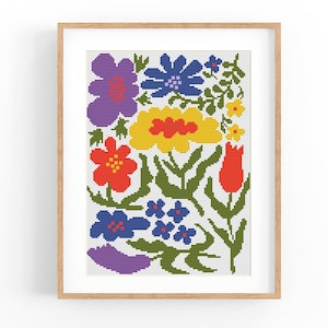 Patrón de punto de cruz abstracto floral moderno, flores modernas, patrón de punto de cruz fácil, gráfico de punto de cruz, patrón de naturaleza, descarga instantánea en PDF