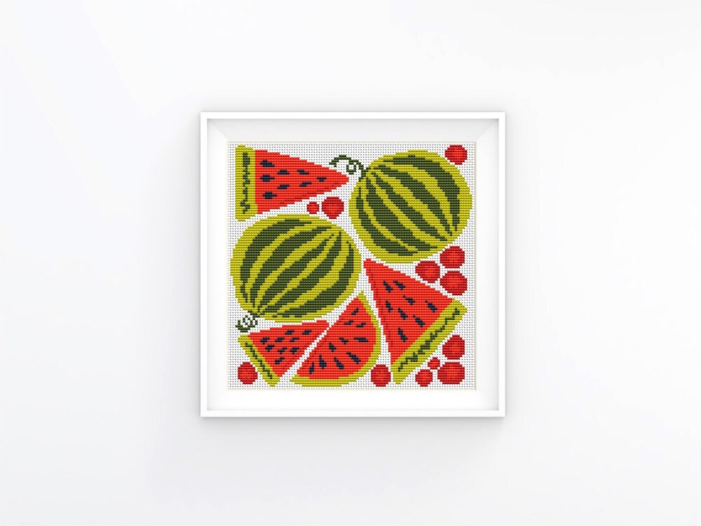 Set of 4 Modern Abstract Fruit Cross Stitch Patterns, Modern Cross