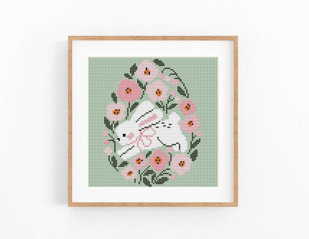 Happy Easter Cross Stitch Pattern, Cute Egg Bunny Counted Xstitch ...