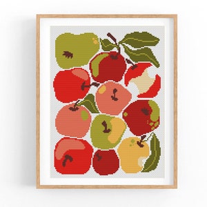 Motif de point de croix abstrait pomme moderne, fruit moderne, motif de point de x facile, grille de point de croix, motif nature, téléchargement immédiat PDF