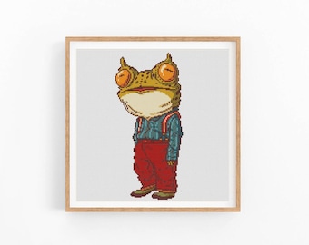 Funny Frog Cross stitch pattern, Modern Animal Design, Counted cross stitch, Abstract Art decor, Easy counted xstitch, Instant download PDF