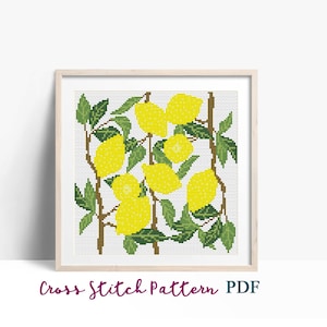 Cross Stitch Pattern Fruit abstract art, Modern x-stitch Pattern, Lemon Cross Stitch Chart, Nature Ornament Pattern, Instant Download PDF