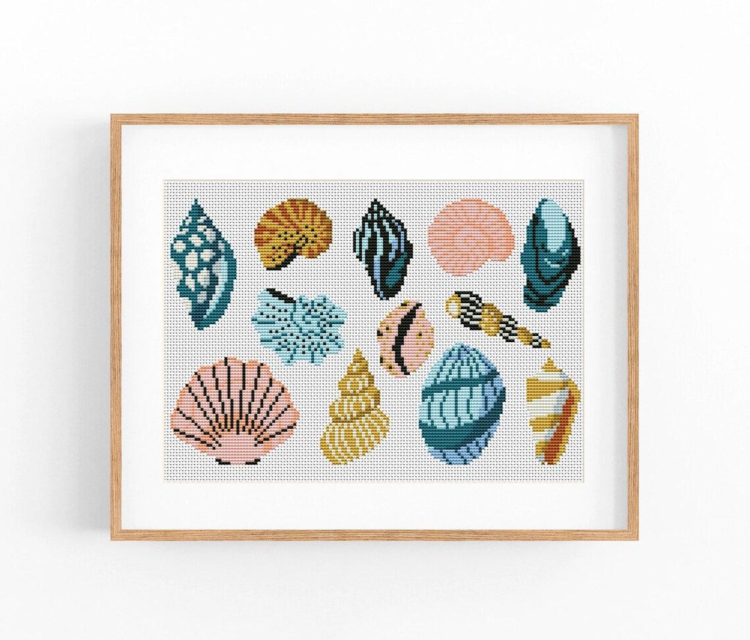 Seashell Cross Stitch Pattern, Ocean Aquatic Mollusk Embroidery (PDF ...